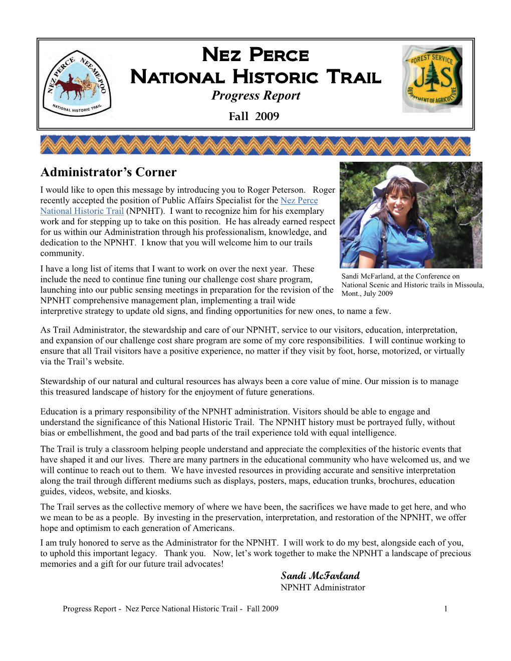 Nez Perce National Historic Trail Progress Report Fall 2009