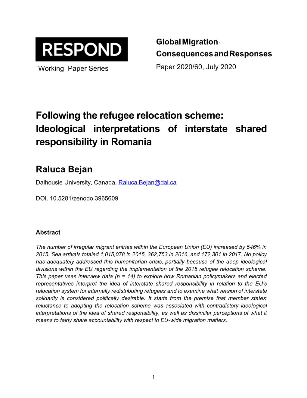 Following the Refugee Relocation Scheme: Ideological Interpretations of Interstate Shared Responsibility in Romania