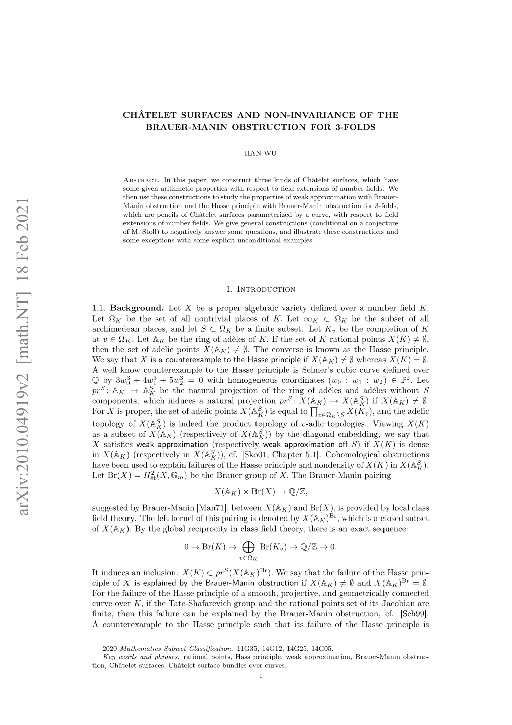 Châtelet Surfaces and Non-Invariance of the Brauer-Manin Obstruction for 3-Folds3