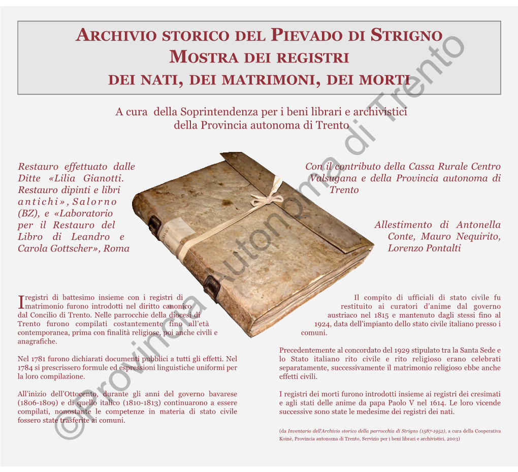 Archivio Storico Del Pievado Di Strigno Mostra Dei Registri Dei Nati, Dei Matrimoni, Dei Morti