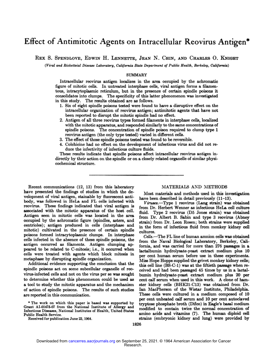 Effect of Antimitotic Agents on Intracellular Reovirus Antigen*