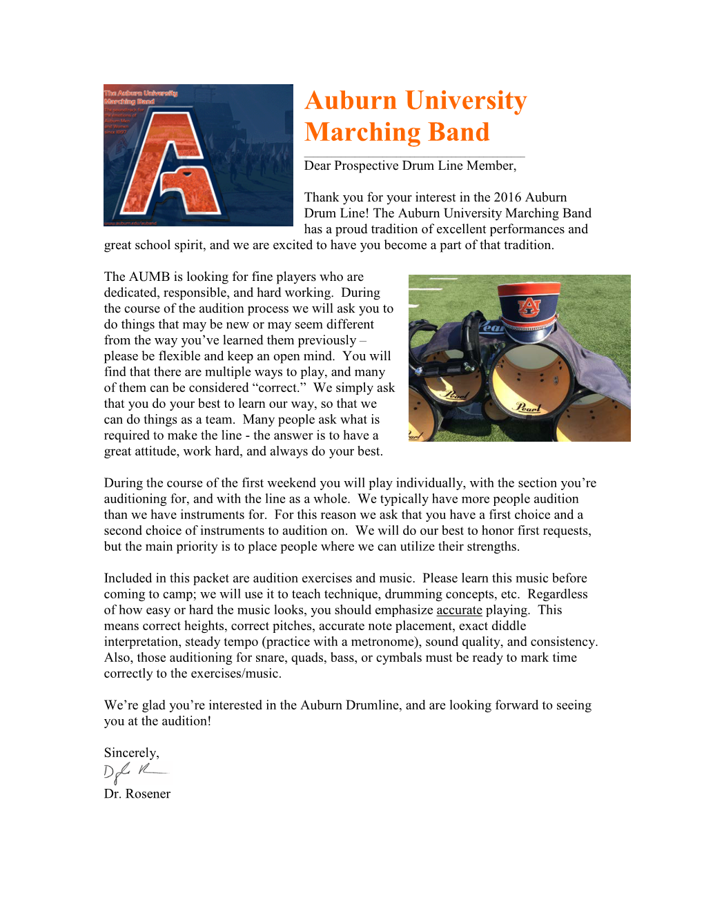 Auburn University Marching Band ______Dear Prospective Drum Line Member