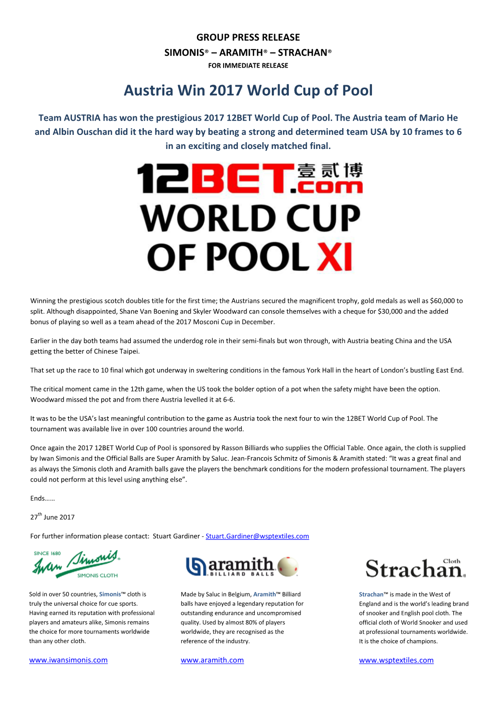 World Cup of Pool 27 June 2017