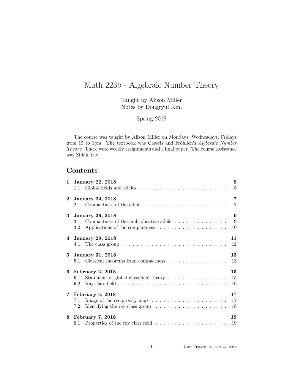 Math 223B - Algebraic Number Theory