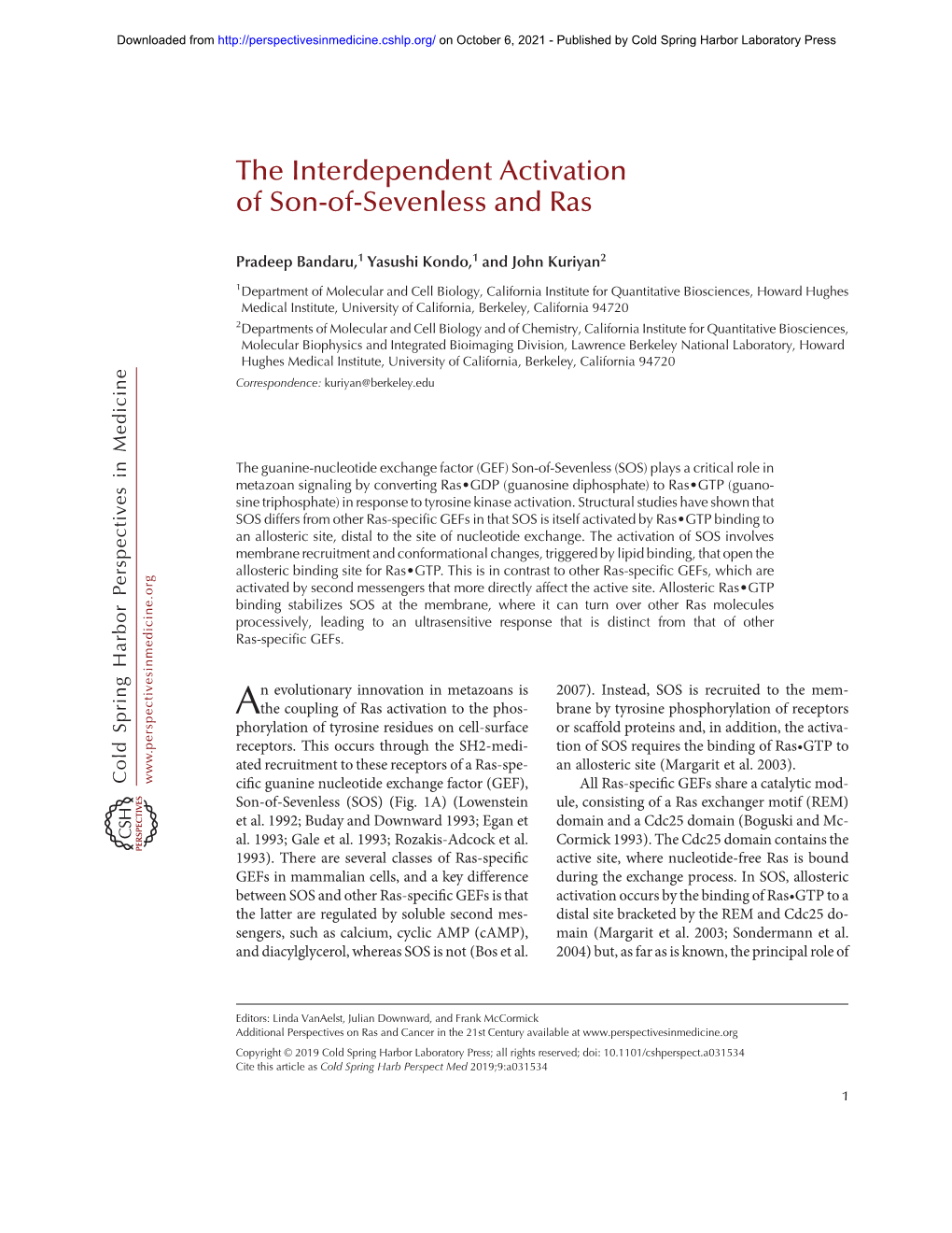 The Interdependent Activation of Son-Of-Sevenless and Ras