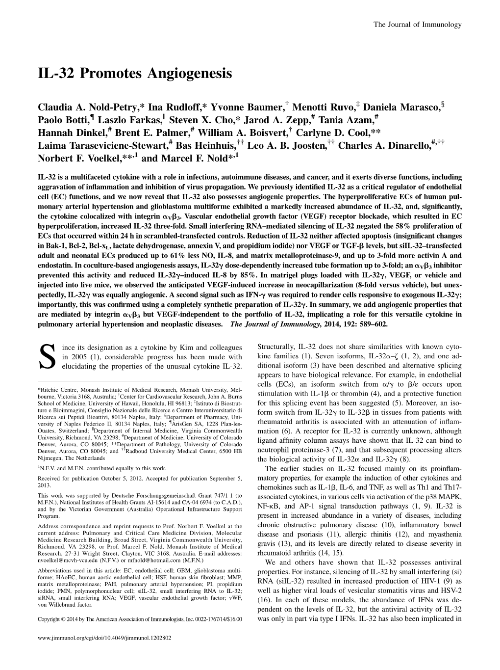 IL-32 Promotes Angiogenesis