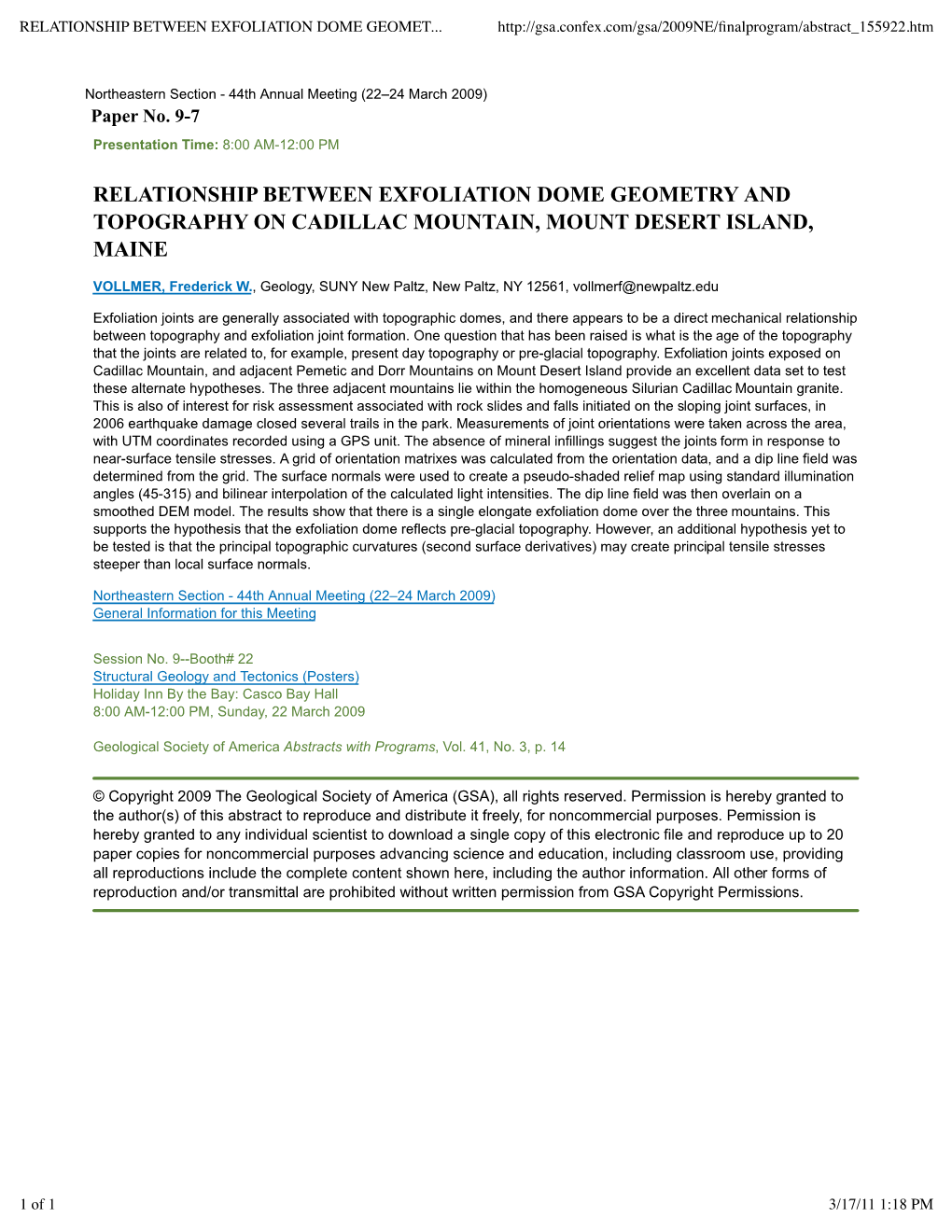 Relationship Between Exfoliation Dome Geometry and Topography on Cadillac Mountain, Mount Desert Island, Maine