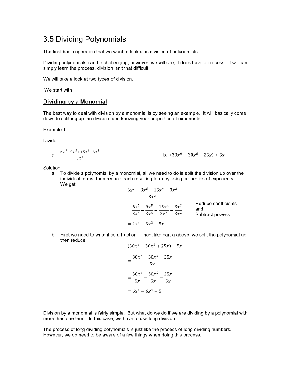 3.5 Dividing Polynomials