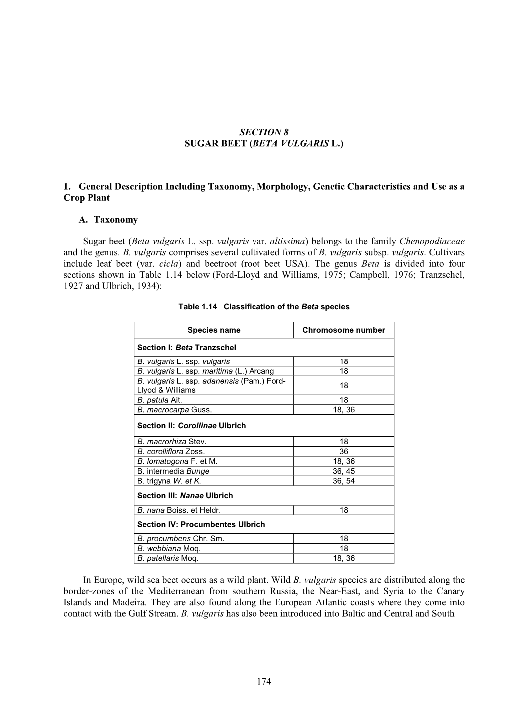 174 Section 8 Sugar Beet (Beta Vulgaris