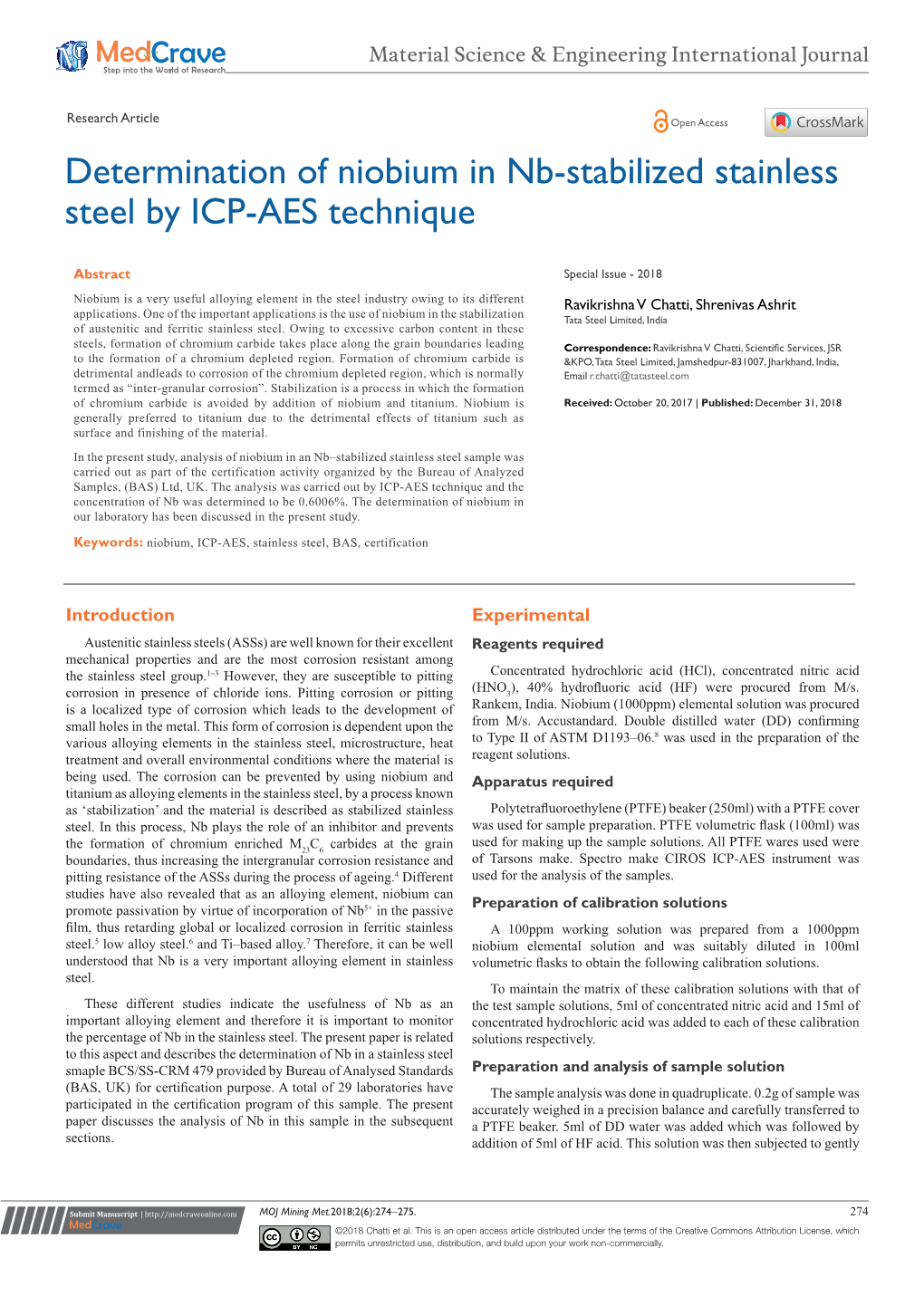 Determination of Niobium in Nb-Stabilized Stainless Steel by ICP-AES Technique