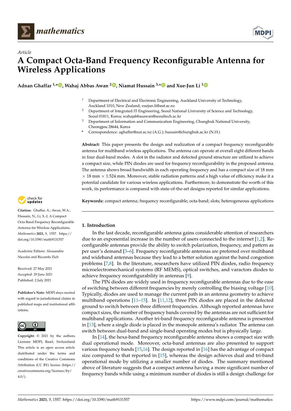 A Compact Octa-Band Frequency Reconfigurable Antenna For