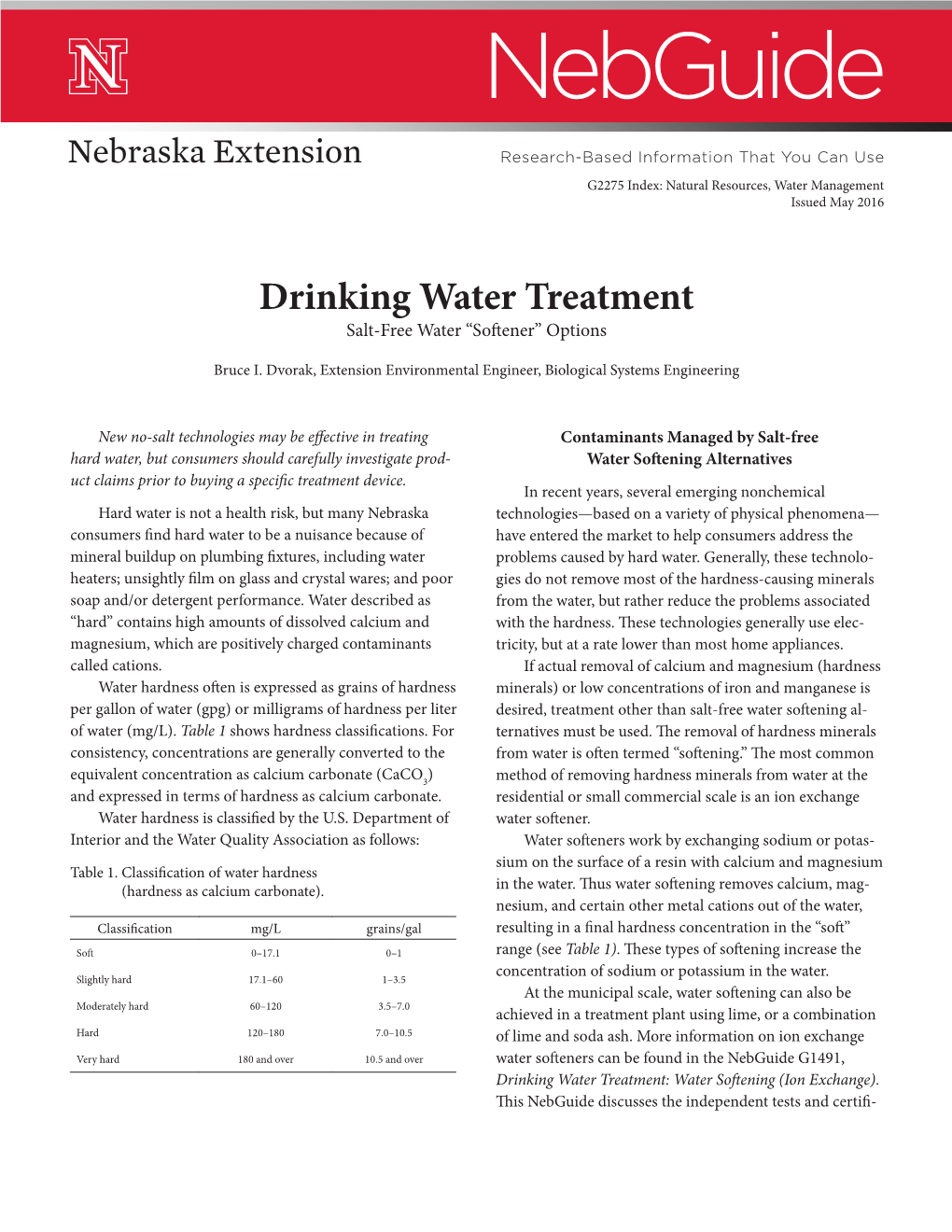 Drinking Water Treatment Salt-­Free Water “Softener” Options