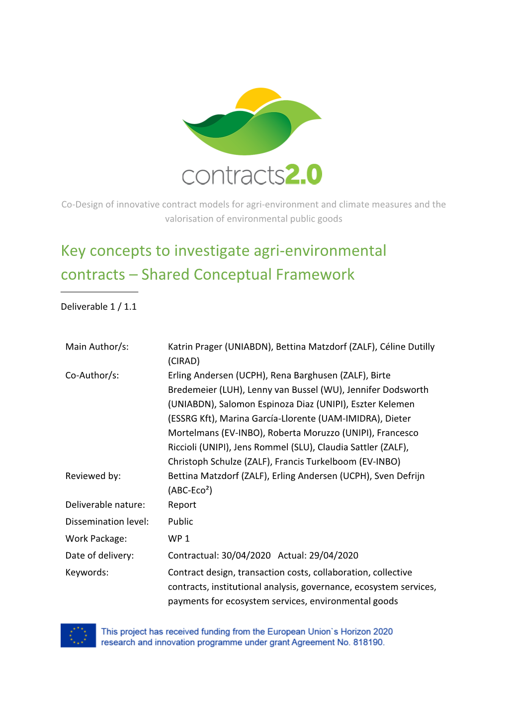 Key Concepts to Investigate Agri-Environmental Contracts – Shared Conceptual Framework