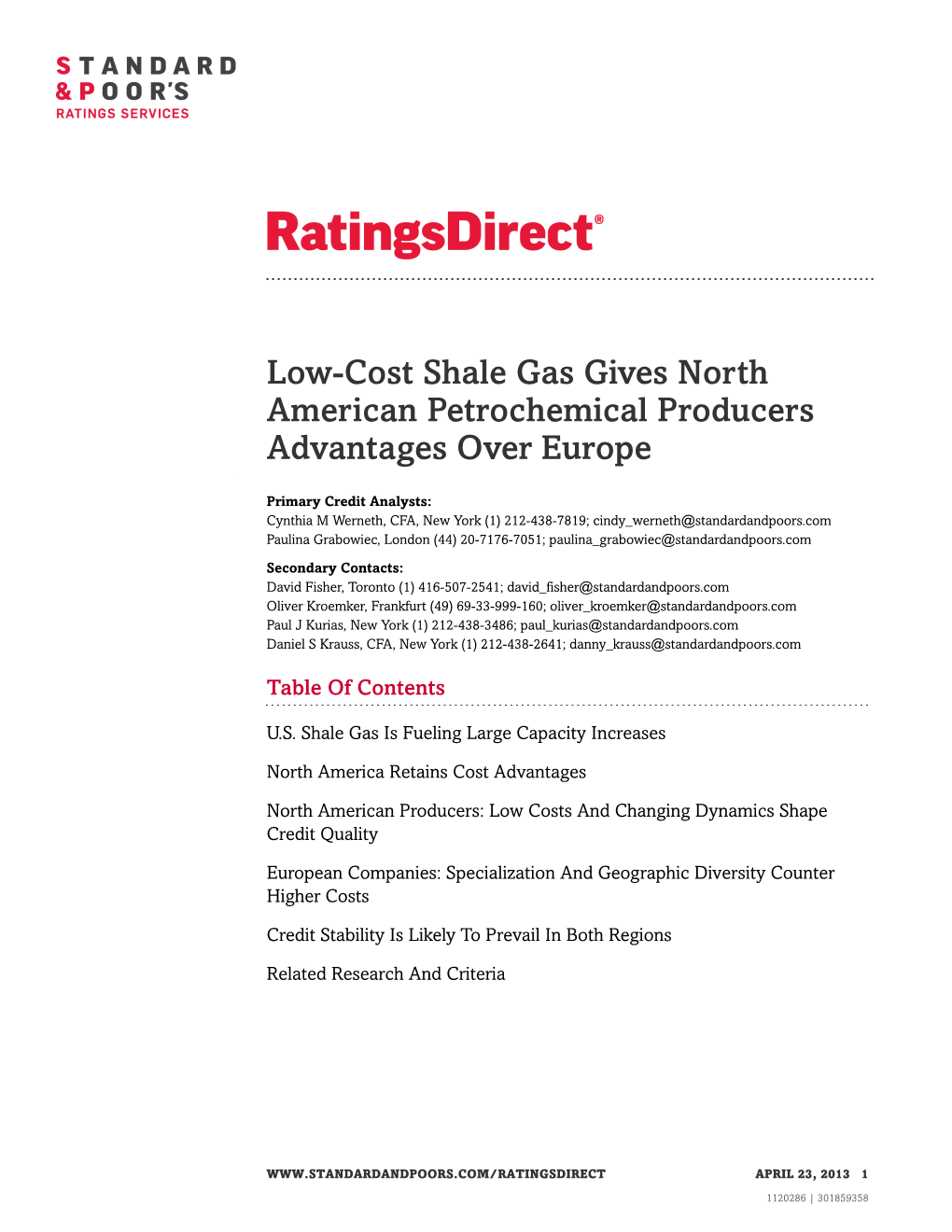 Low-Cost Shale Gas Gives North American Petrochemical Producers Advantages Over Europe