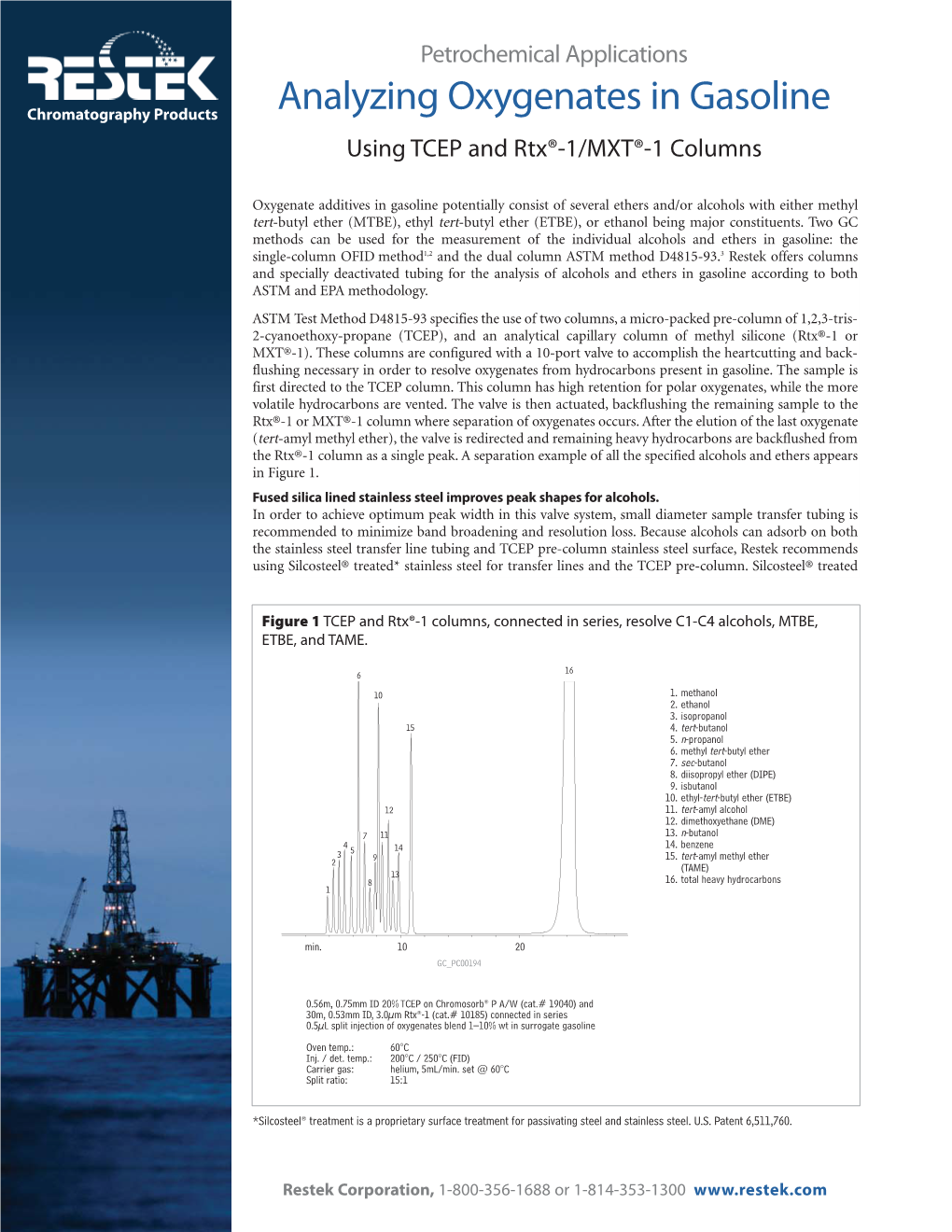 Analyzing Oxygenates in Gasoline Using TCEP and Rtx®-1/MXT®-1 Columns