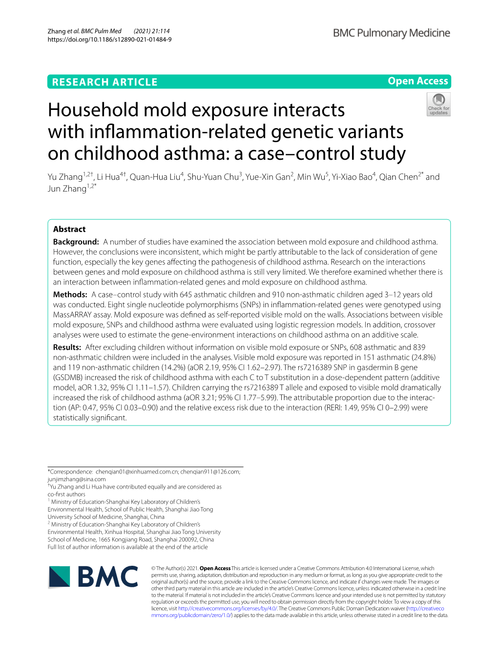 Household Mold Exposure Interacts with Inflammation-Related Genetic