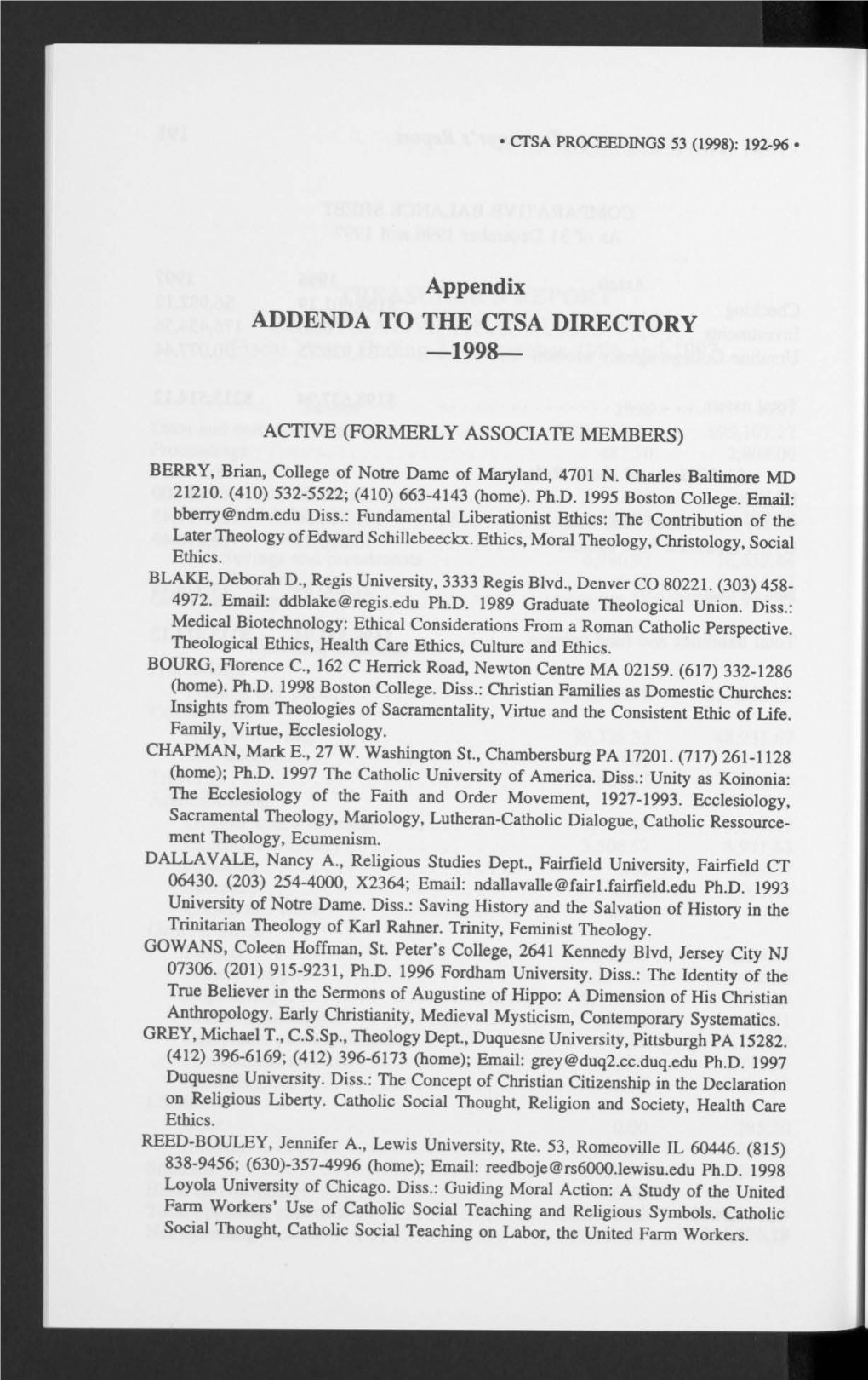 Appendix ADDENDA to the CTSA DIRECTORY —1998—