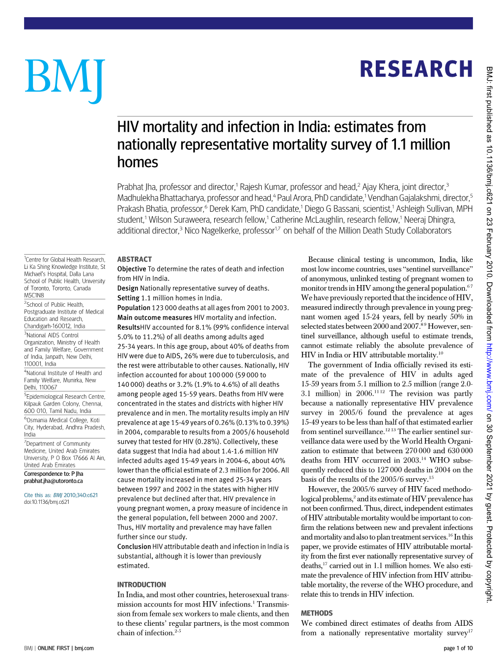 HIV Mortality and Infection in India: Estimates from Nationally Representative Mortality Survey of 1.1 Million Homes