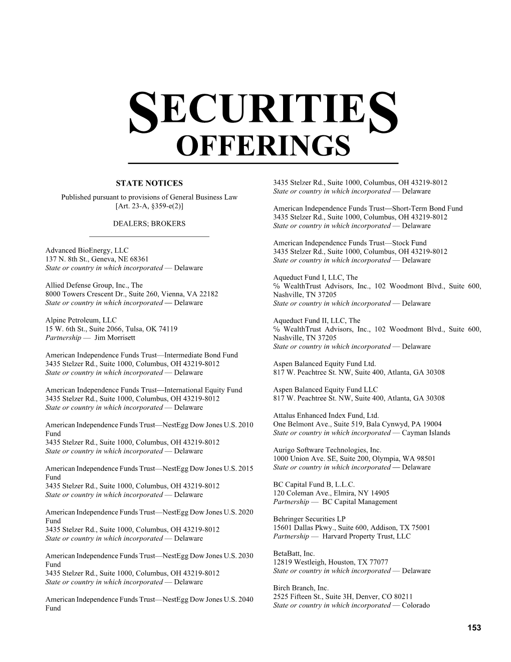 Securities Offerings