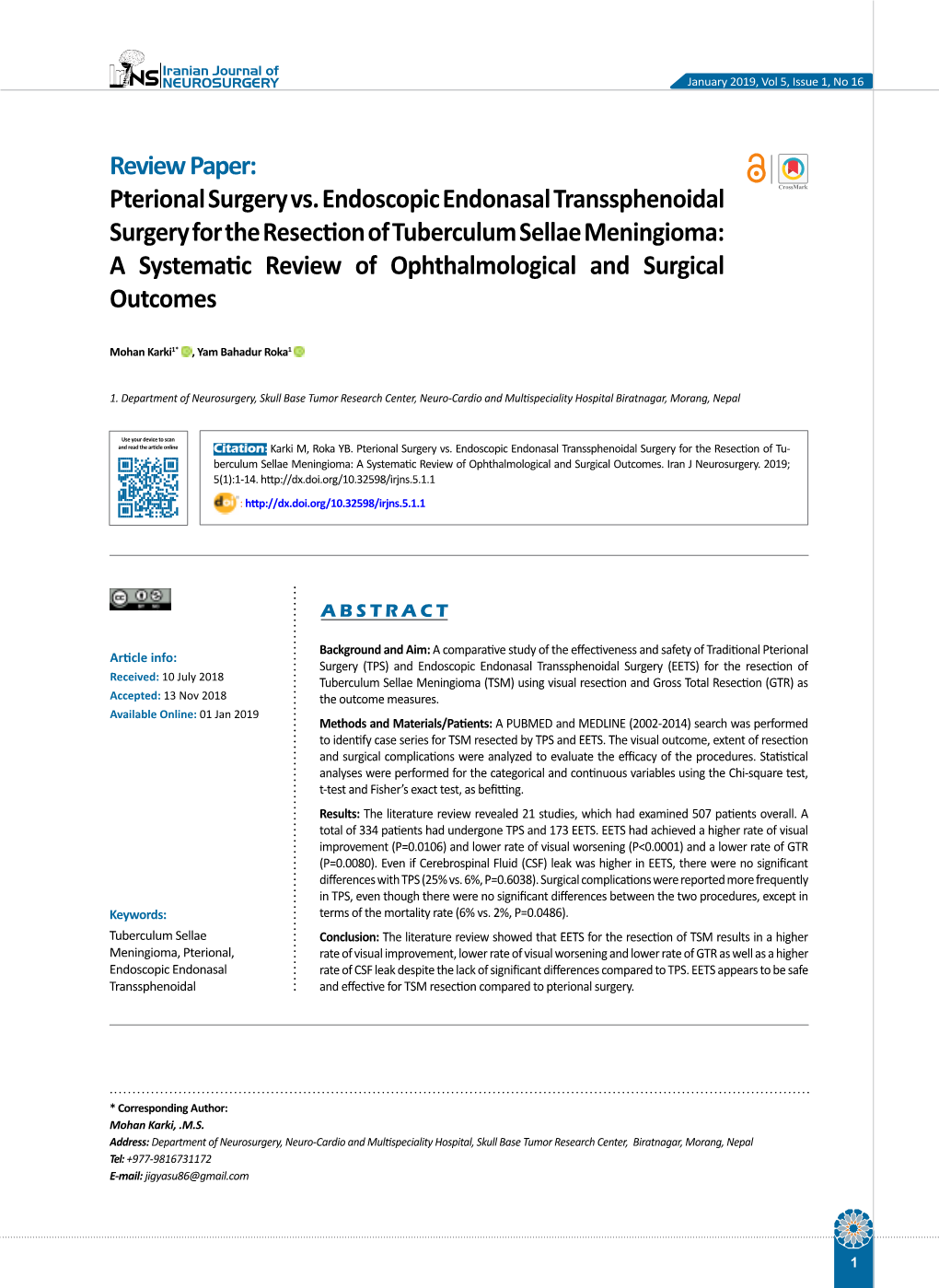 Pterional Surgery Vs. Endoscopic Endonasal Transsphenoidal