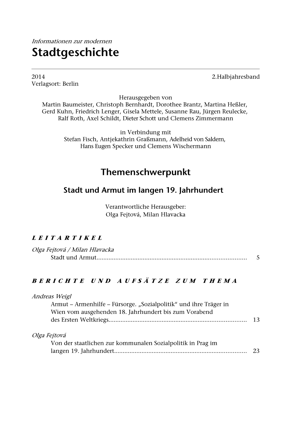 Stadt Und Armut Im Langen 19. Jahrhundert. Informationen Zur