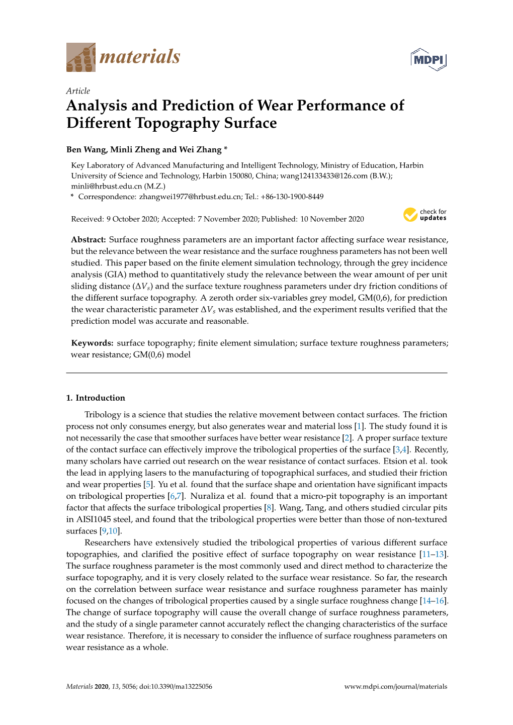 Analysis and Prediction of Wear Performance of Different