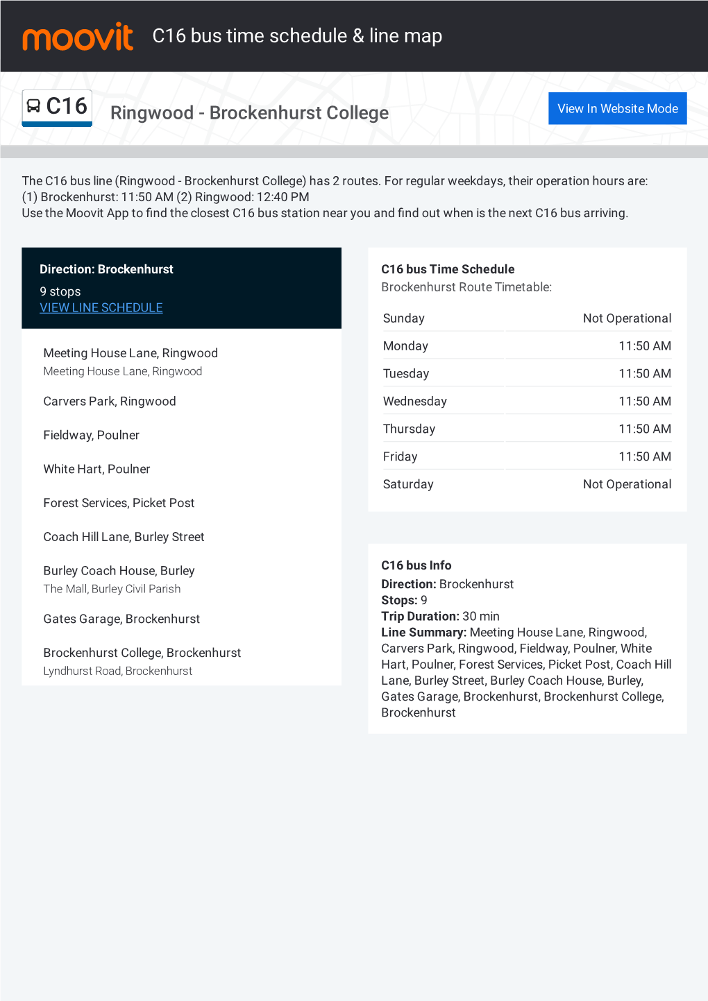 C16 Bus Time Schedule & Line Route