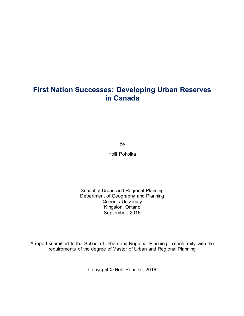 First Nation Successes: Developing Urban Reserves in Canada