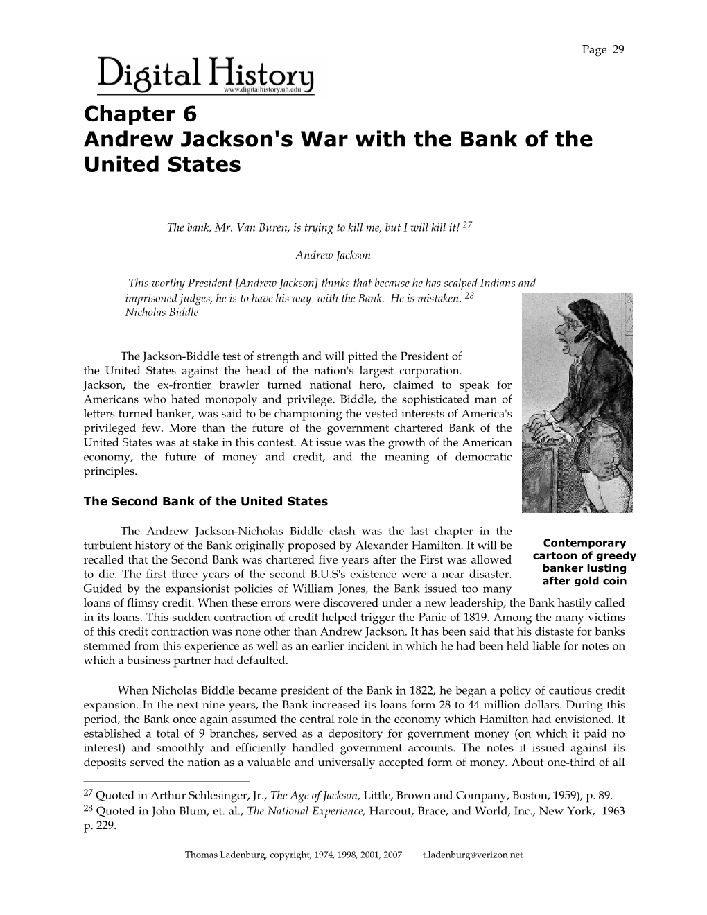 Chapter 6 Andrew Jackson's War with the Bank of the United States