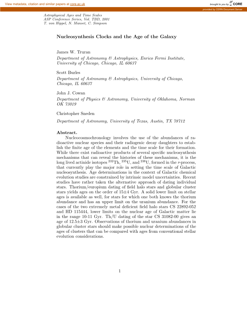 Nucleosynthesis Clocks and the Age of the Galaxy