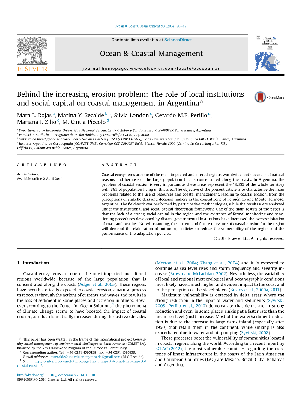 Rojas Et Al. 2014. Erosion, Coastal Management in Argentina..Pdf