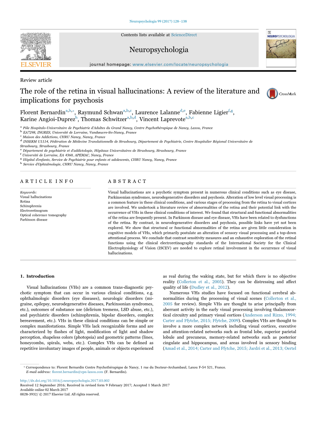 The Role of the Retina in Visual Hallucinations: a Review of The