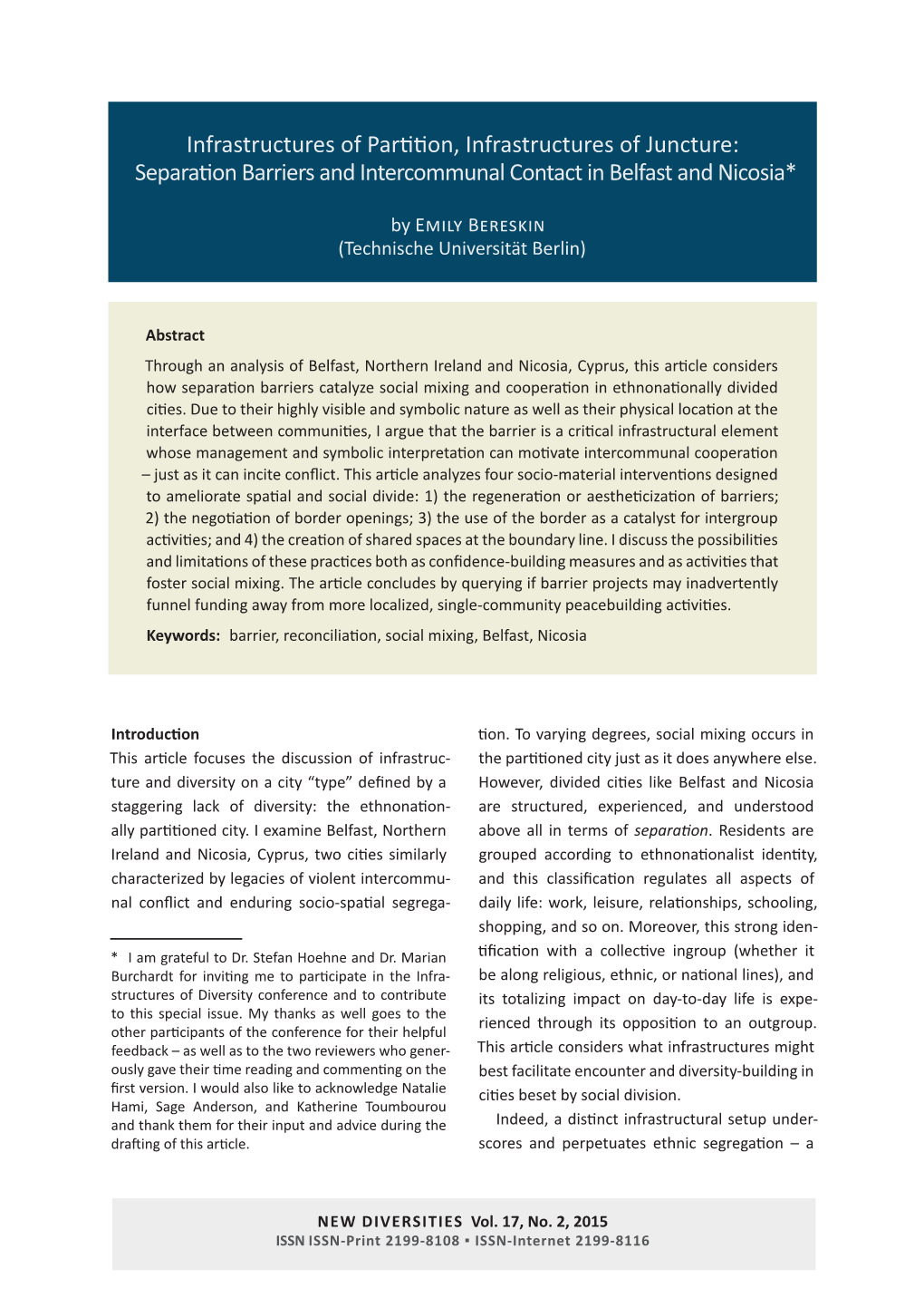 Separation Barriers and Intercommunal Contact in Belfast and Nicosia*