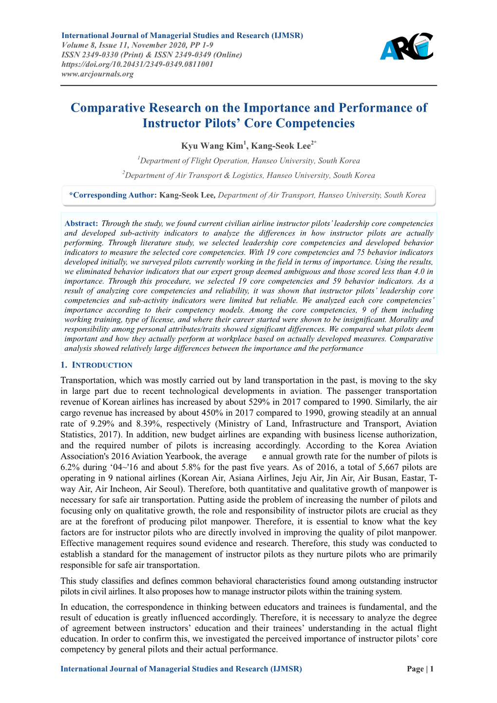 Comparative Research on the Importance and Performance of Instructor Pilots’ Core Competencies