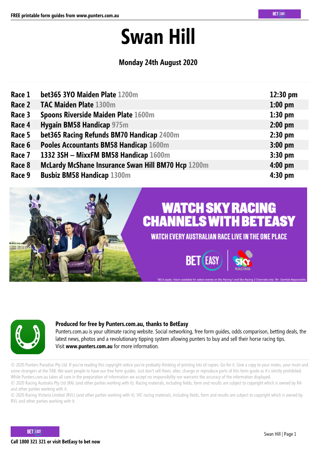 Swan Hill Printable Form Guide