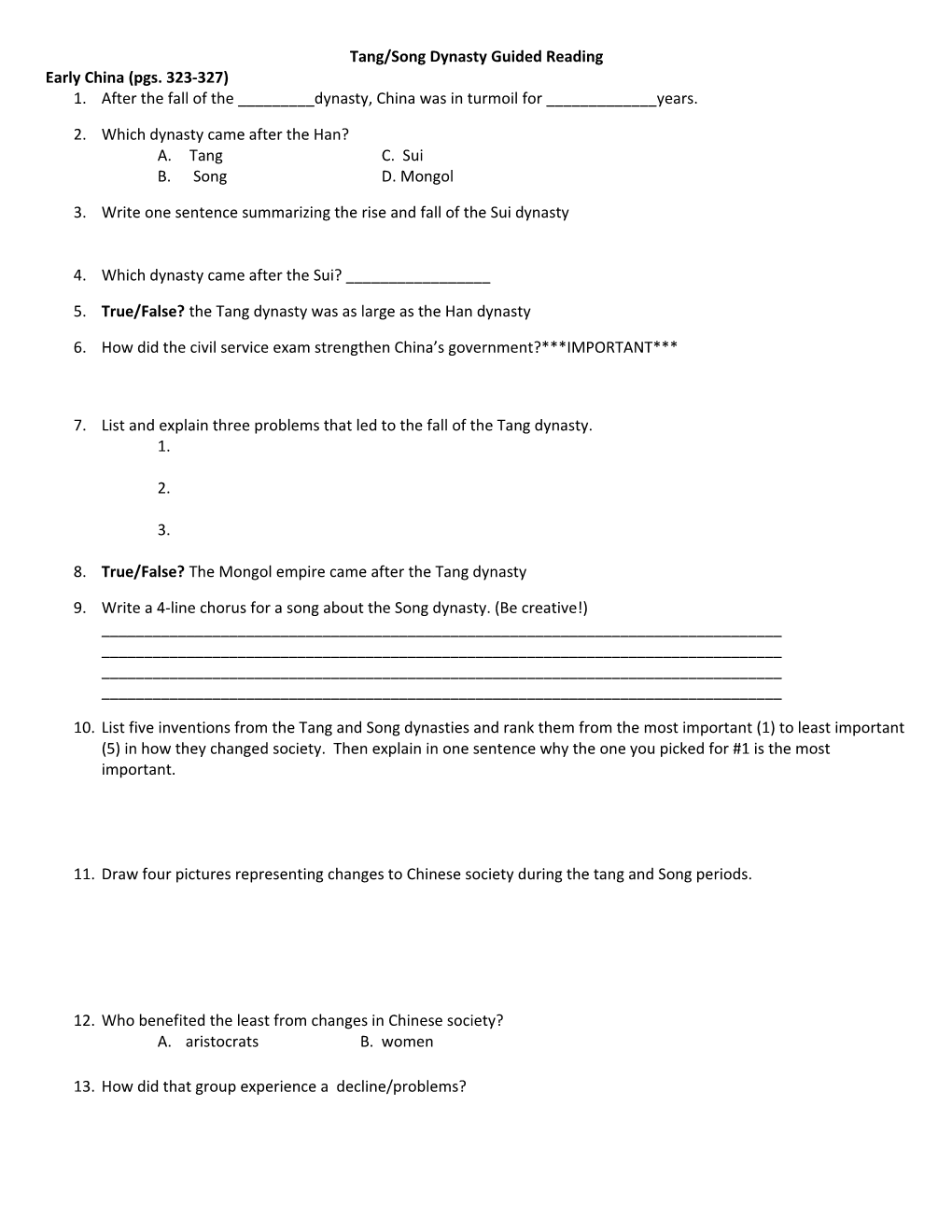 Tang/Song Dynasty Guided Reading