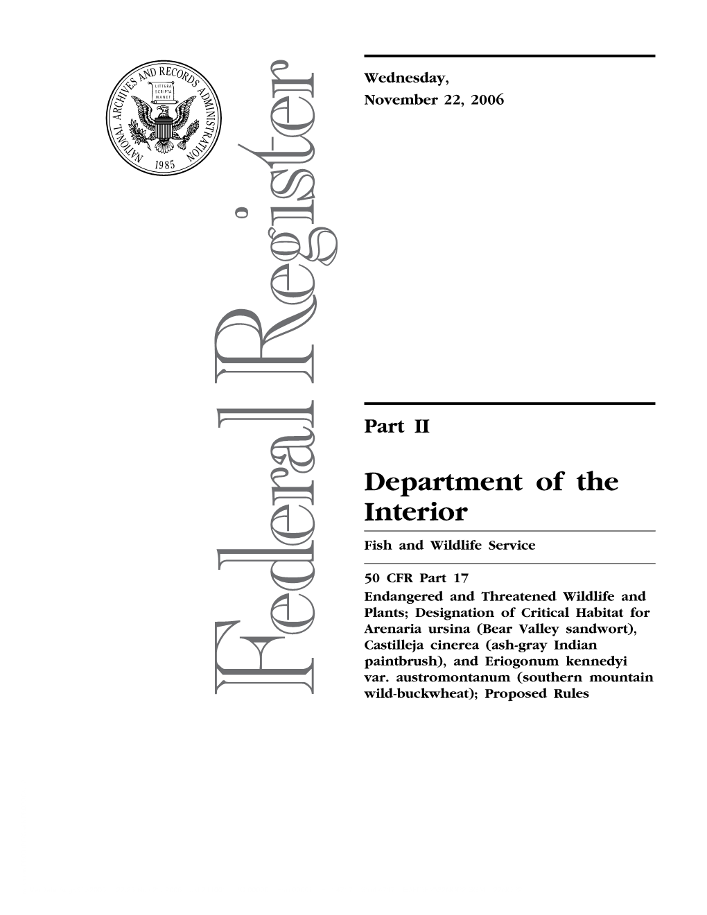 2006 Federal Register, 71 FR 67712; Centralized Library: U.S. Fish And