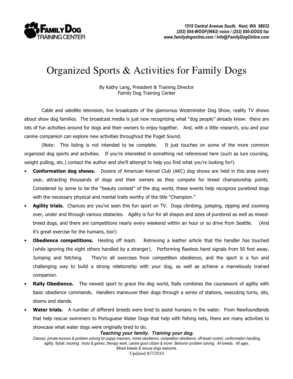 Organized Sports & Activities for Family Dogs