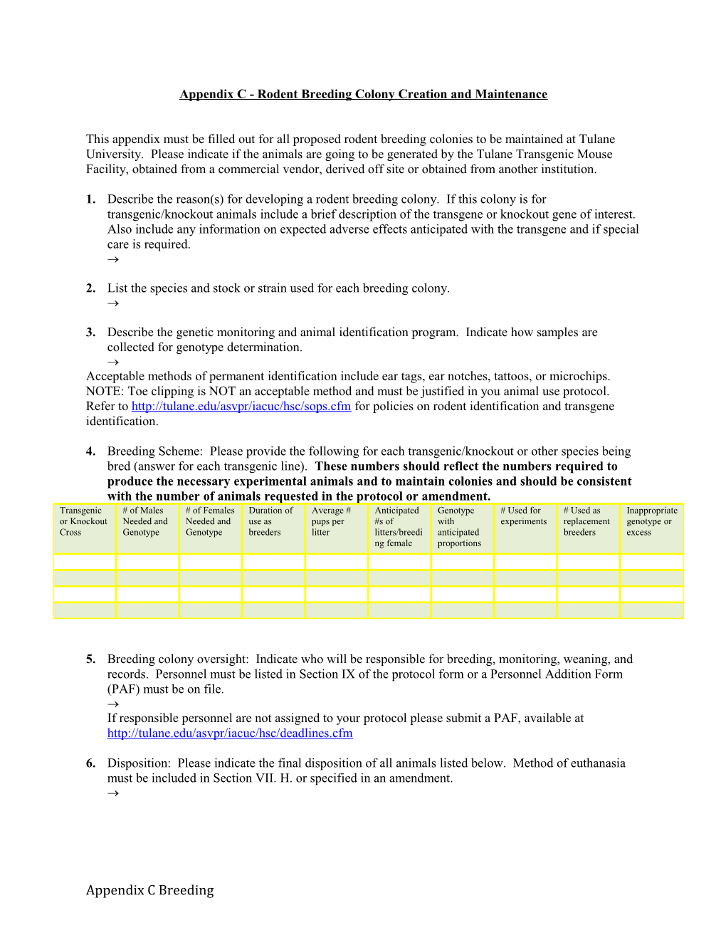 Appendix C - Rodent Breeding Colony Creation and Maintenance