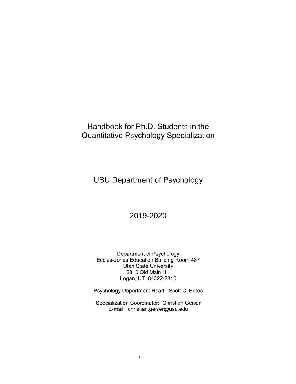 Handbook for Ph.D. Students in the Quantitative Psychology Specialization