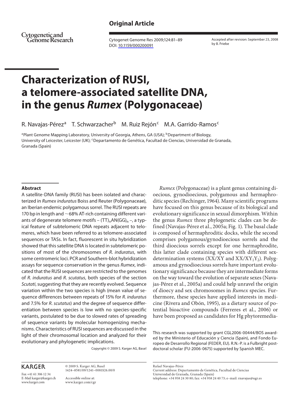 Characterization of RUSI, a Telomere-Associated Satellite DNA, in the Genus Rumex (Polygonaceae)