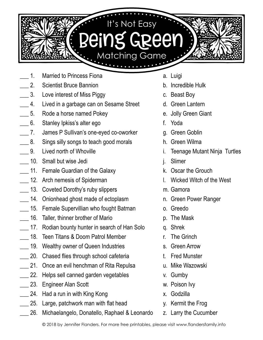 Printables, Please Visit It’S Not Easy Being Green Answer Key