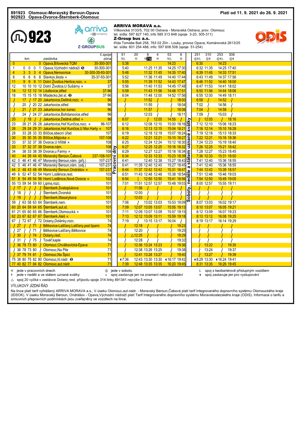 923 Olomouc-Moravský Beroun-Opava Platí Od 11
