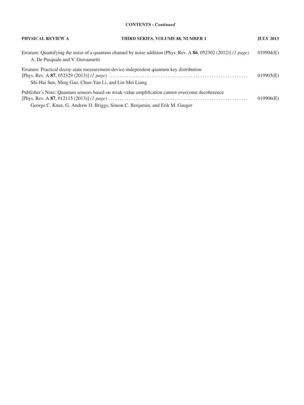 [Phys. Rev. a 86, 052302 (2012)] (1 Page) 019904(E) A. De Pasquale and V