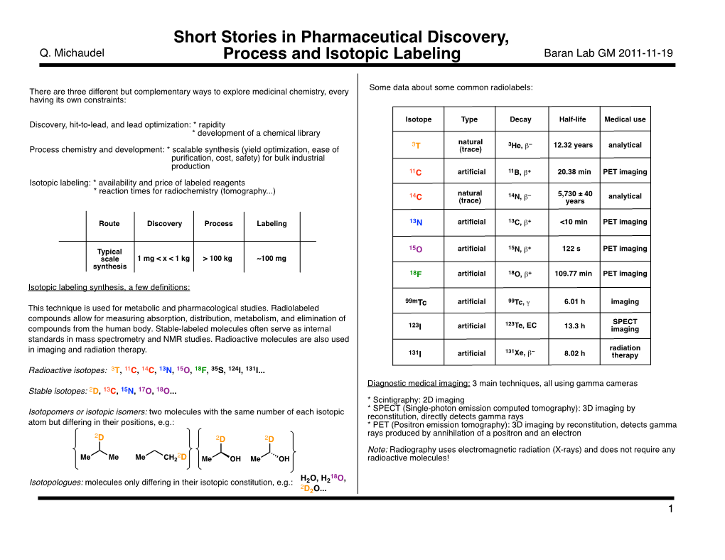 Short Stories in Pharmaceutical Discovery, Process and Isotopic