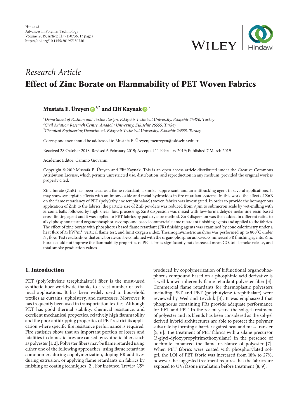 Effect of Zinc Borate on Flammability of PET Woven Fabrics