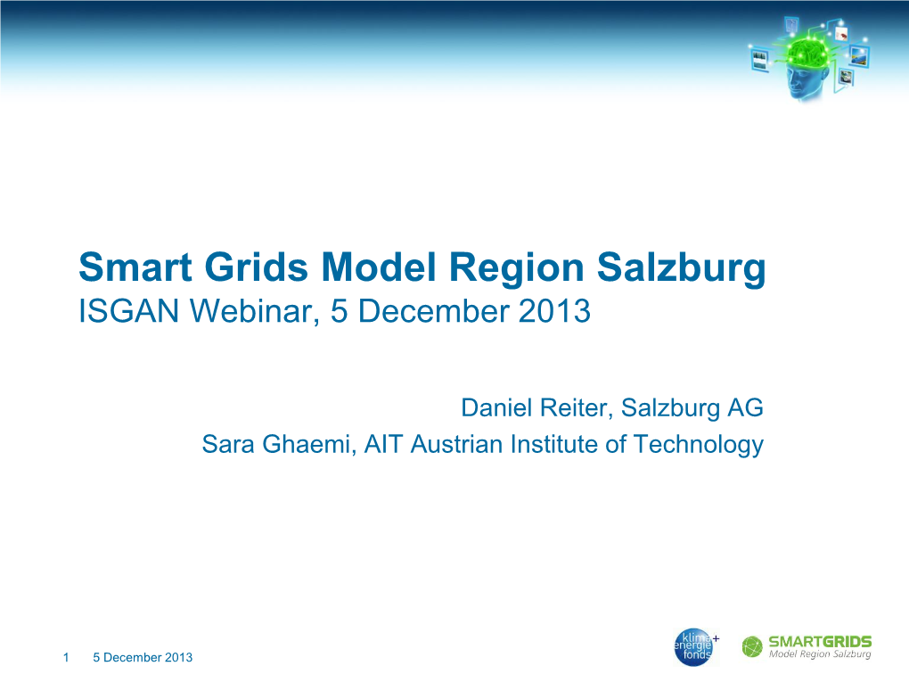 Smart Grids Model Region Salzburg ISGAN Webinar, 5 December 2013
