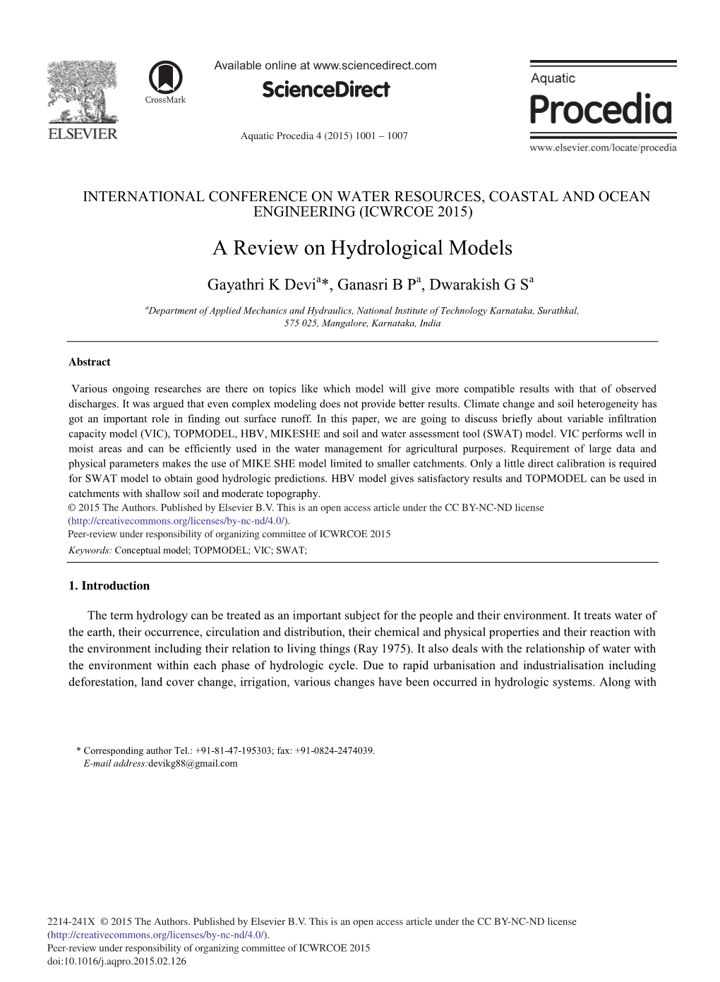 A Review on Hydrological Models