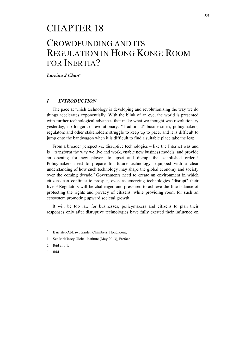 Chapter 18: Crowdfunding and Its Regulation in Hong Kong: Room for Inertia?