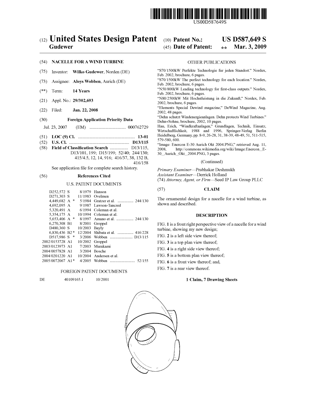 (12) United States Design Patent (10) Patent No.: US D587,649 S Gudewer (45) Date of Patent: *1, Mar